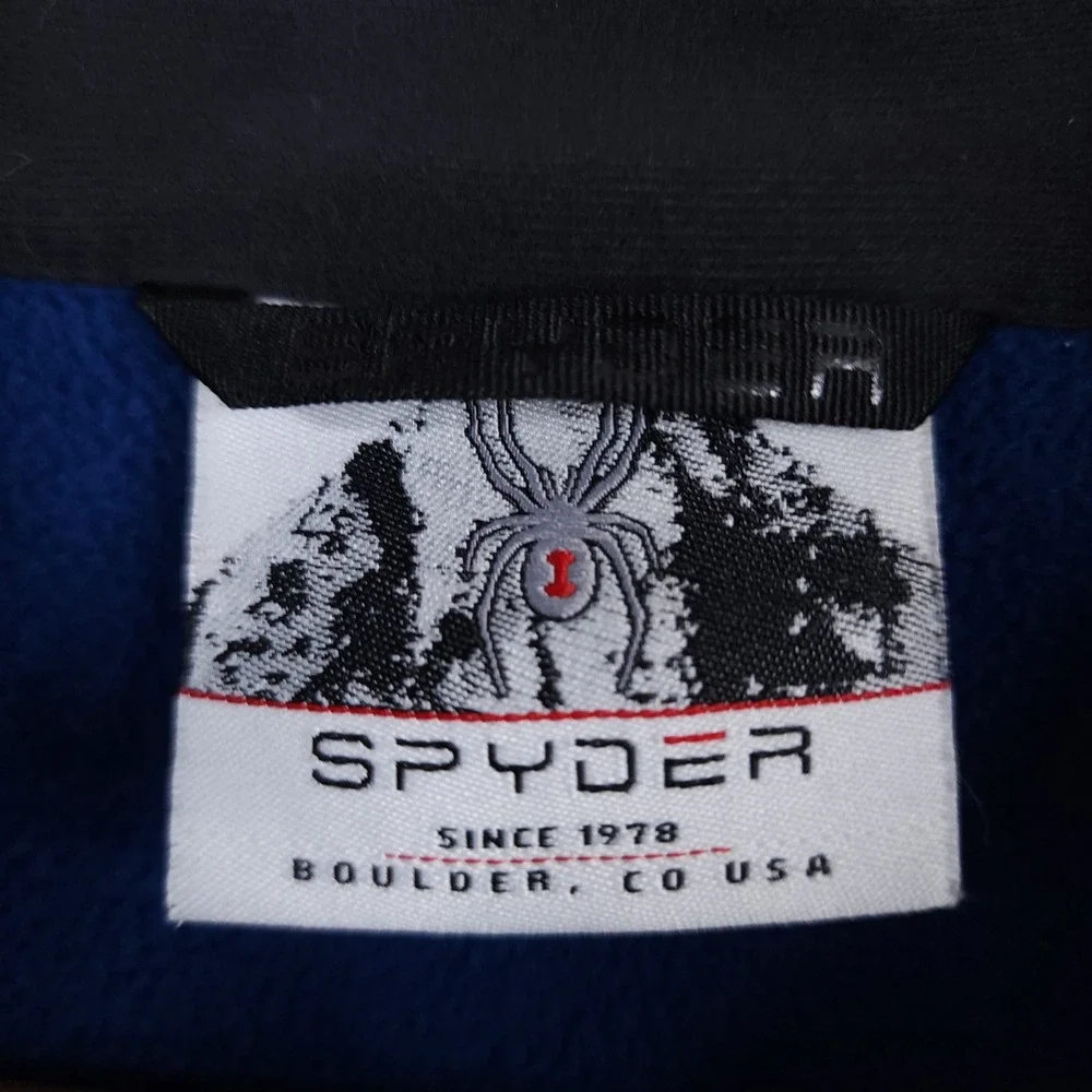 Spyder Mens Blue Black Quarter Zip Waffle Knit Fleece Pullover Jacket 229517 M